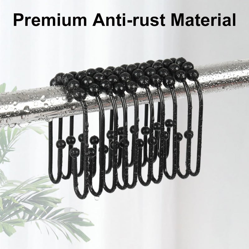 Resze U Shaped Shower Curtain Hooks Rings,12 Pcs Durable Rust Resistant Metal Shower Hooks, Double Glide Smoothly Anti-Drop Shower Rings for Shower Curtain Rod,Black - Image 5